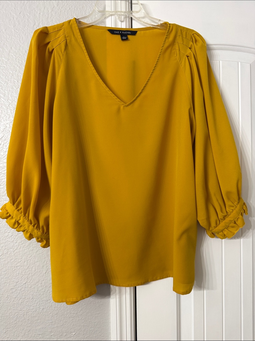Zac & Rachel Mustard V-Neck Ruffle Cuff Blouse
